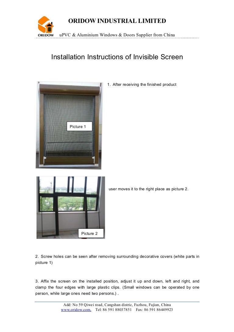 Installation instructions of invisible screen