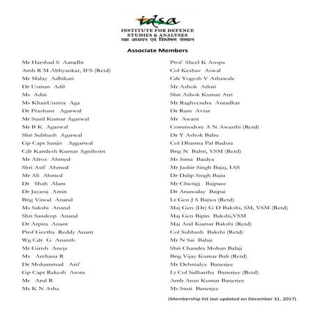 Institute for deffence studies and analyses | Major General PC SEN