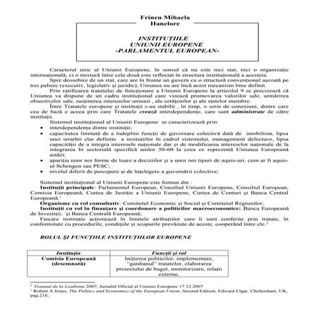Institutiile Uniunii Europene  - Parlamentul European Patrascu Frincu Mihaela...