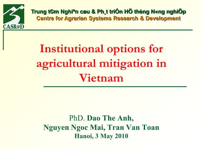 Institutional options for agricultural mitigation in Vietnam