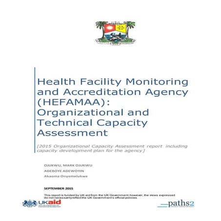 Institutional Capacity Assessment Report For Health Regulatory Agency - HEFAM...