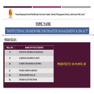 INSTITUTIONAL FRAMEWORK FOR DISASTER MANAGEMENT & DM ACT.pptx