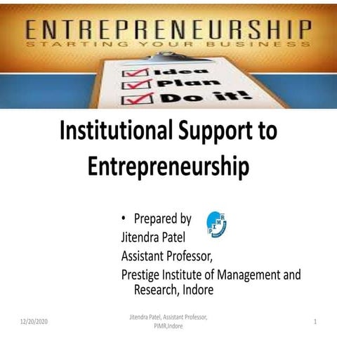 Institutional support to entrepreneurship