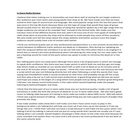 In store radio review