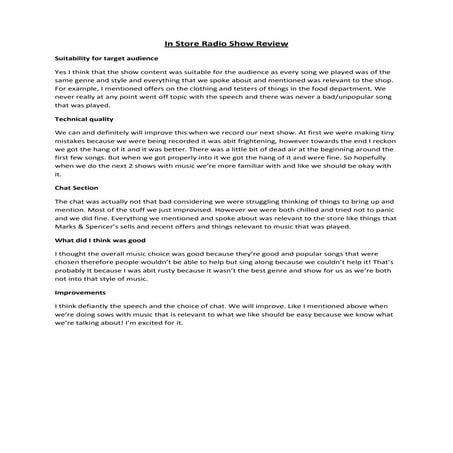 In store radio show review