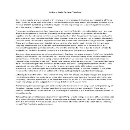 In store radio show review 