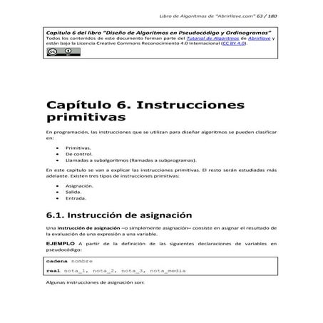 Instrucciones primitivas en pseudocódigo