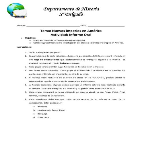 Instrucciones informe oral 9no