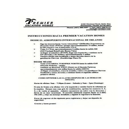 Instrucciones llegar a Premier Vacation Homes