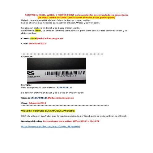 ACTIVAR EL EXCEL, WORD, Y POWER POINT en los portátiles de CPE computadores p...