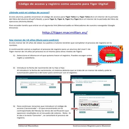 Instrucciones registro tiger online para alumnos