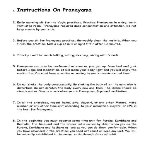 Instructions On Pranayama