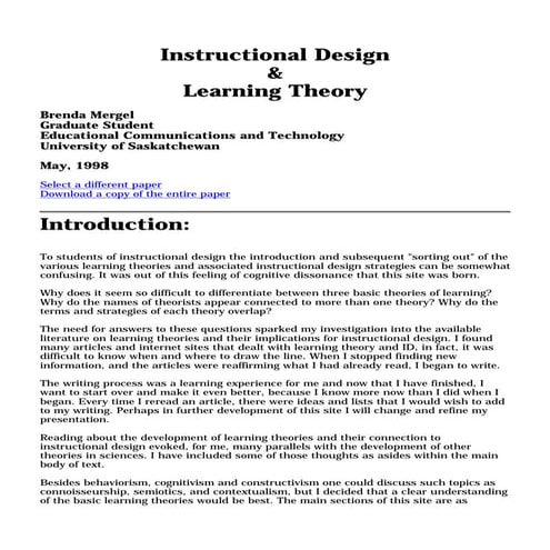 Instructional design learning theory