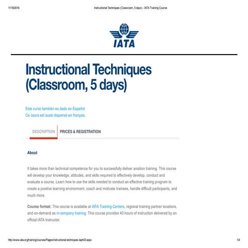 Instructional techniques (classroom, 5 days) iata training course | PDF