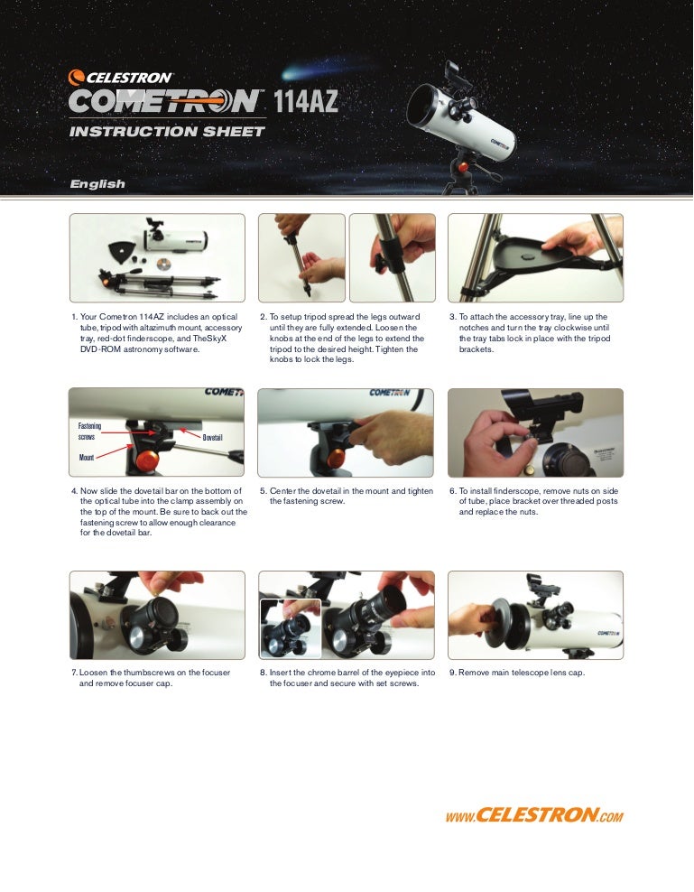 Instruction Manual Celestron Cometron 114AZ Telescope Optics Trade