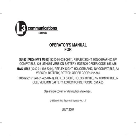 Instruction Manual EOTECH 553, SU231PEQ Sight | Optics Trade