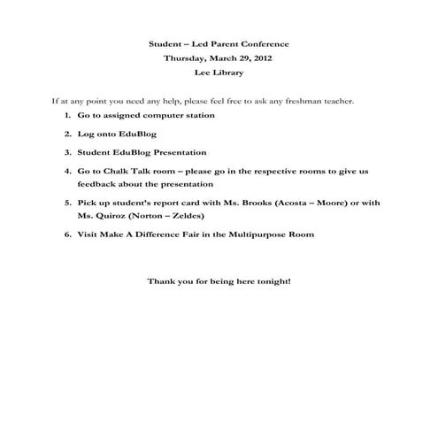 Instructions- Student Led Parent Conference