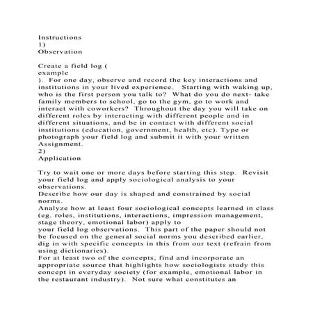 Instructions1) ObservationCreate a field log (example). .docx