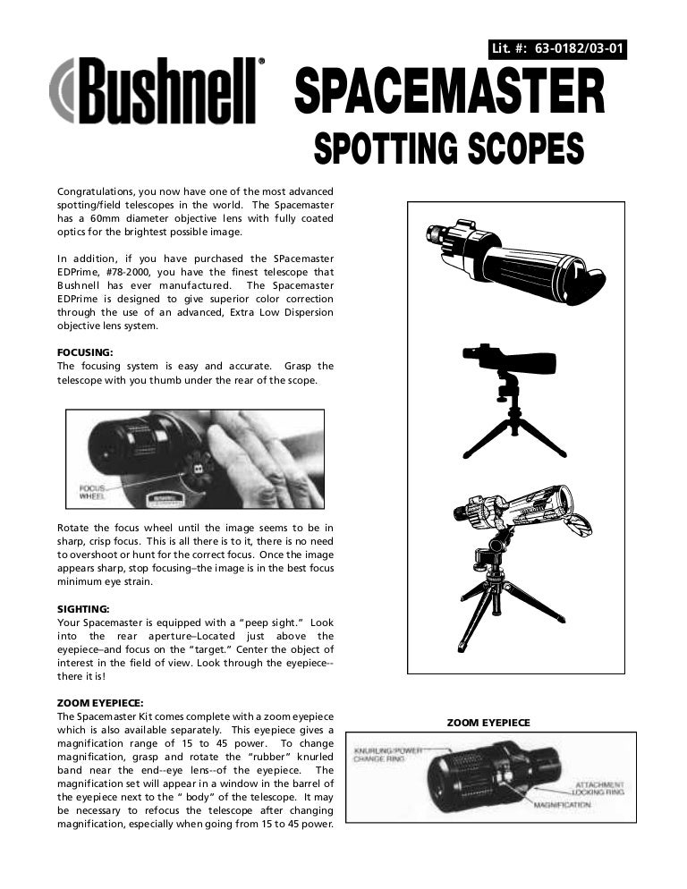 Instructions BUSHNELL Spacemaster Spotting Scopes Optics Trade