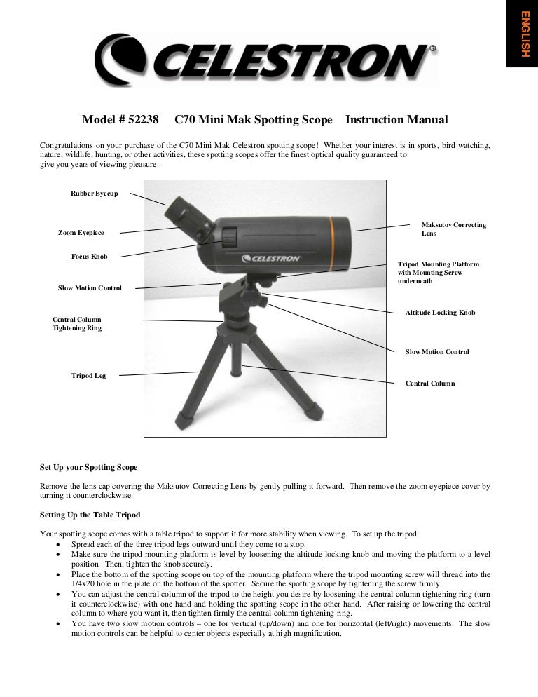 Instruction Manual Celestron c70 Mini Mak Spotting Scopes Optics