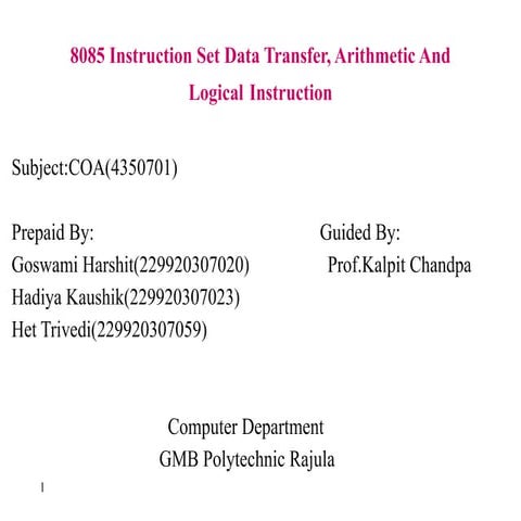 instruction set explanation of 8085 microprocessor | PPTX