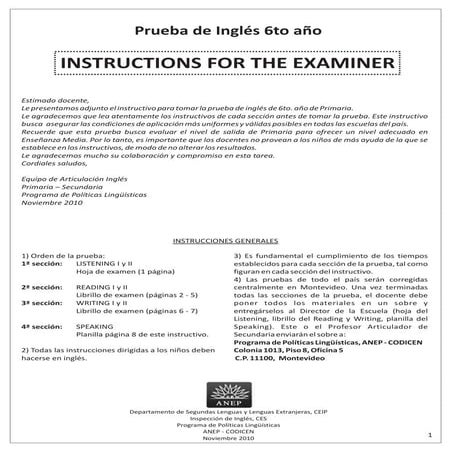Instructions for the examiner 