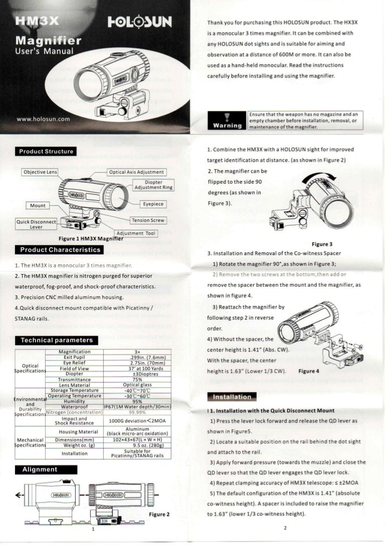 Instruction Manual Holosun HM3X Magnifier Optics Trade