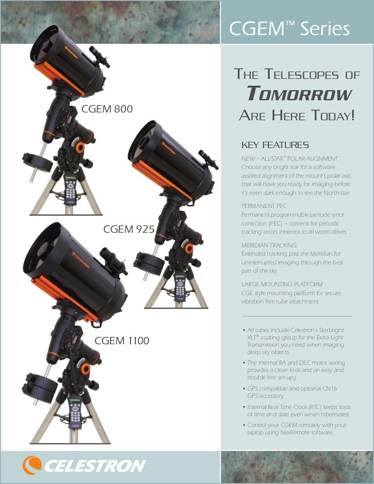 Technical data Celestron CGEM Telescopes Optics Trade