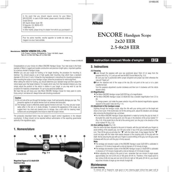 Instructions NIKON M223 Riflescope Optics Trade