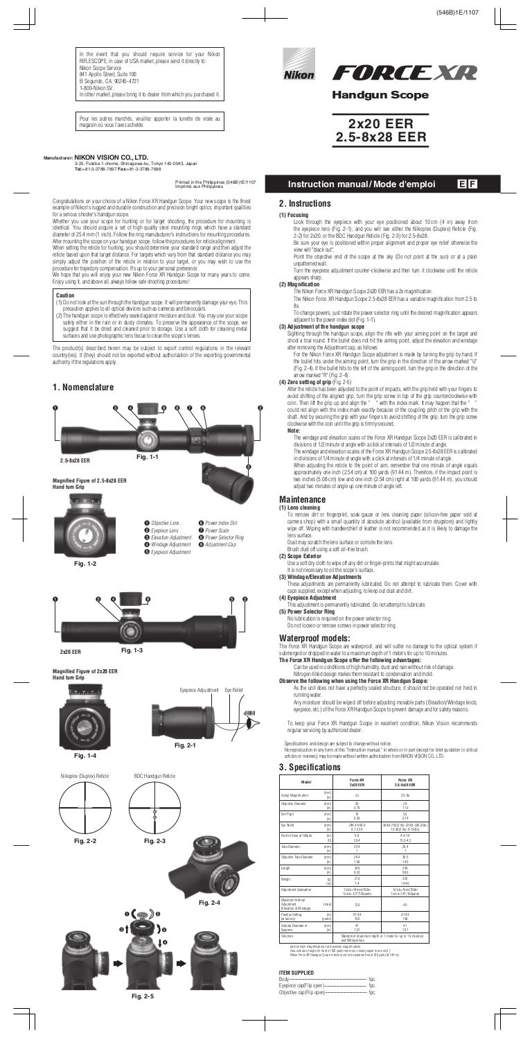 Instructions NIKON Force XR Handgun Scope | Optics Trade