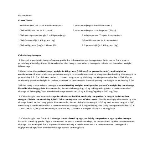 Instructions pediatric doses