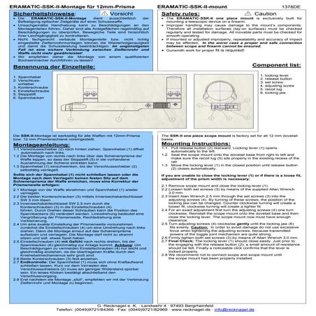 Instructions RECKNAGEL SSK-II One Piece Scope Mount | Optics Trade | PDF