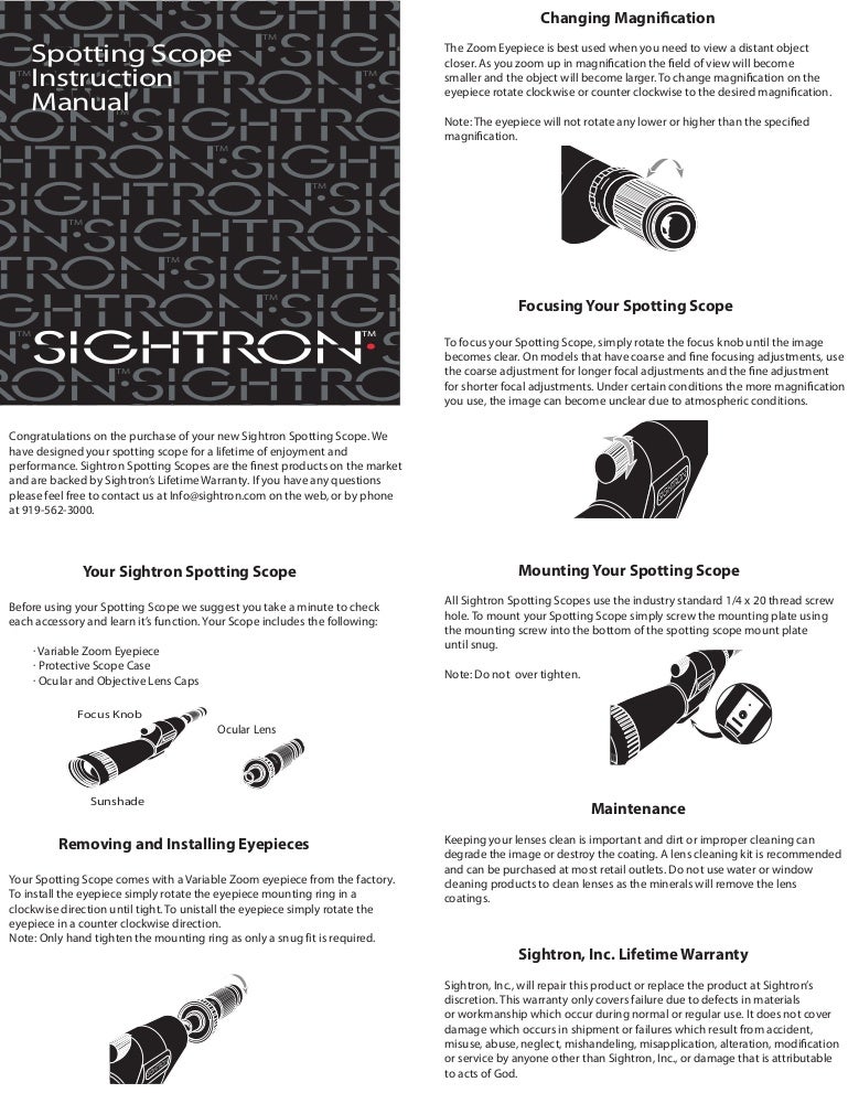 Instructions SIGHTRON Spotting Scope Optics Trade
