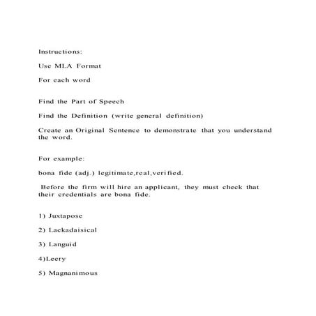 InstructionsUse MLA FormatFor each wordFind the P | DOCX