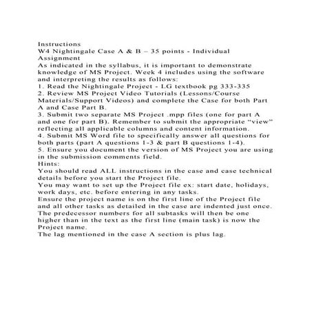 InstructionsW4 Nightingale Case A & B – 35 points - Individual A.docx