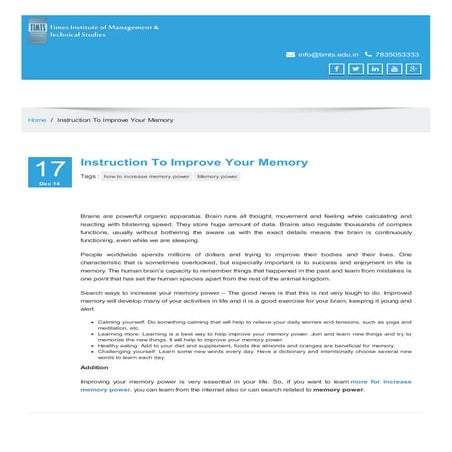 Instruction To Improve Your Memory