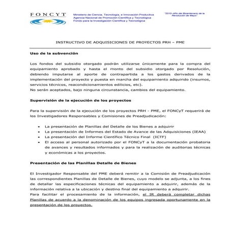Instructivo De Adquisiciones De Proyectos Prh   Pme