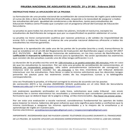 Instructivo de aplicación de pruebas adelanto 2015