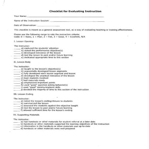 Instruction Evaluation Checklist