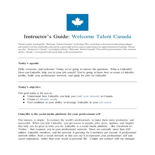 Instructors Guide Welcome Talent Canada
