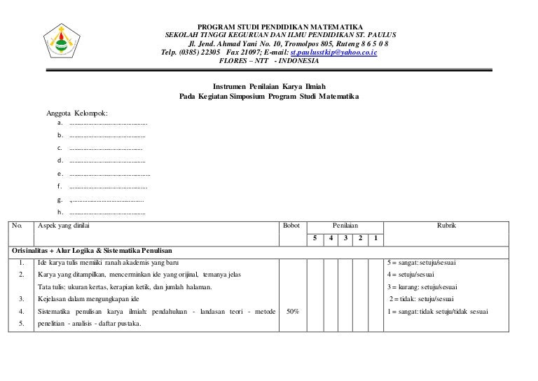 Contoh Rubrik Penilaian Karya Ilmiah IlmuSosial.id