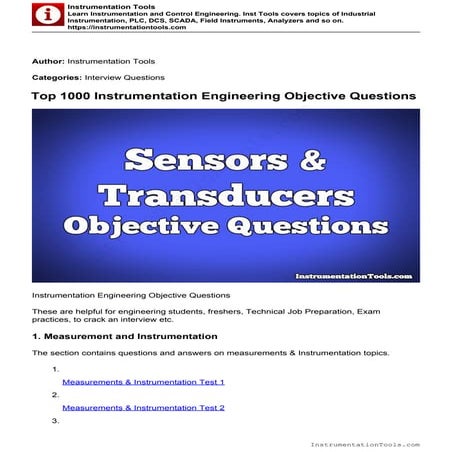 Instrumentation engineering multiple choice questions