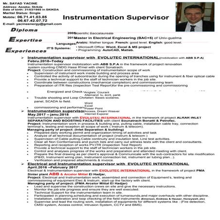 Instrumentation supervisor cv 