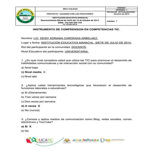 Instrumento de comprension en competencias tic