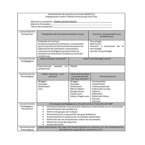 Instrumento de diseño curricular didáctico