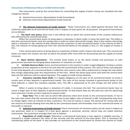 Instruments of moneytary control