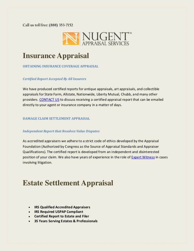 Insurance Appraisal Certified Appraisal Reports