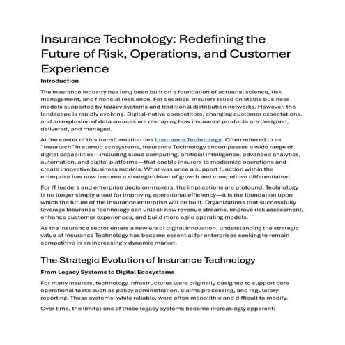 Insurance Technology: Redefining the Future of Risk, Operations, and ...