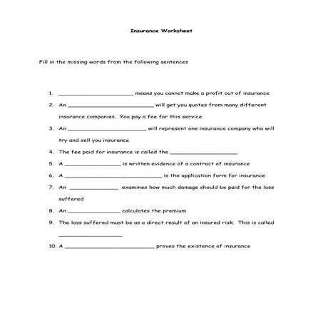 Insurance worksheet   insurance terms
