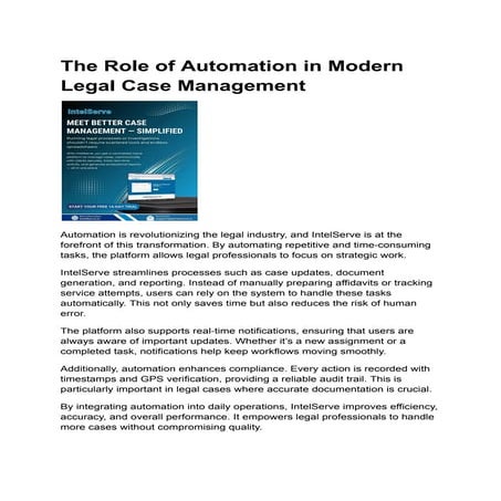 The Role of Automation in Modern Legal Case Management | PDF